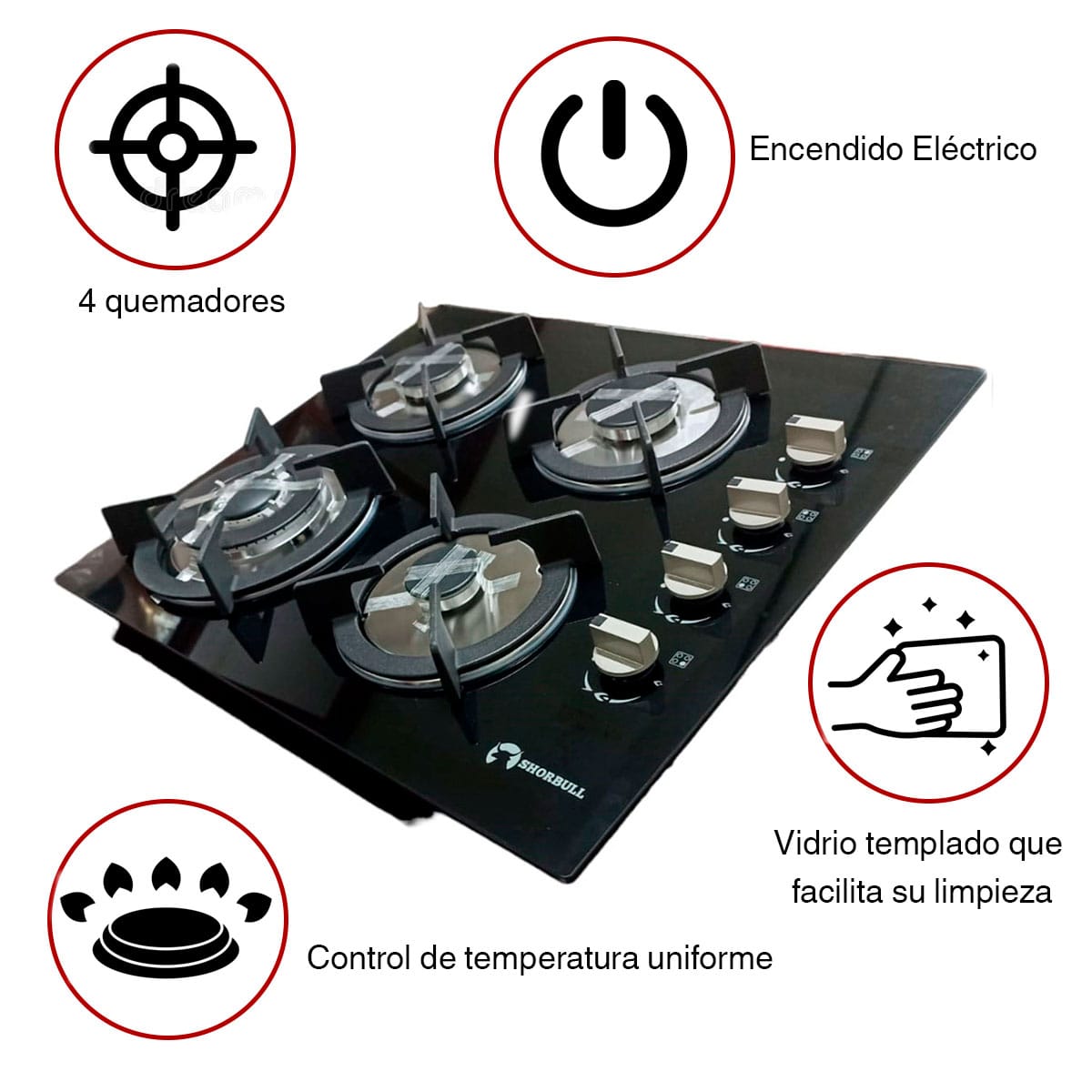 PARRILLA 4 QUEMADORES CRISTAL TEMPLADO
